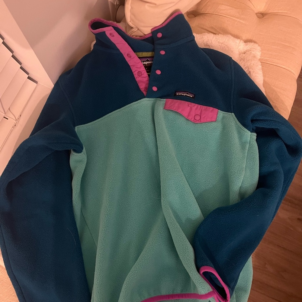 Patagonia Synchilla Fleece Pullover in Teal, Navy & Pink